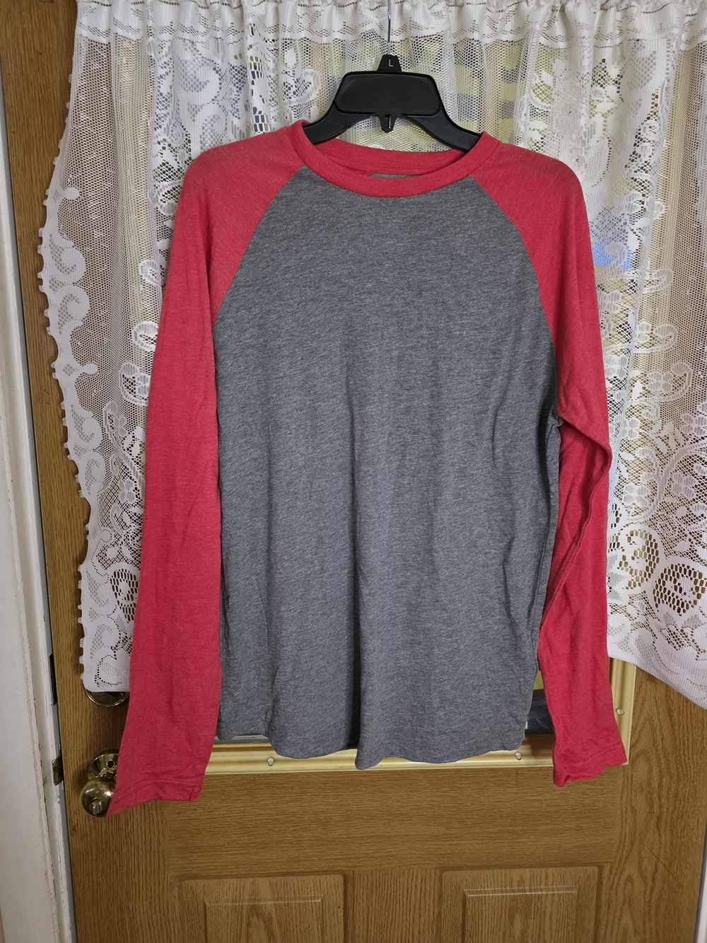 Source Unknown Men's Long Sleeve Raglan Tee - Gray Body with Red Sleeves